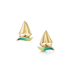 Orkney Yole Enamel Stud Earrings In 18ct Yellow Gold
