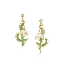 Snowdrop 18ct Yellow Gold Drop Earrings In Opal White Enamel