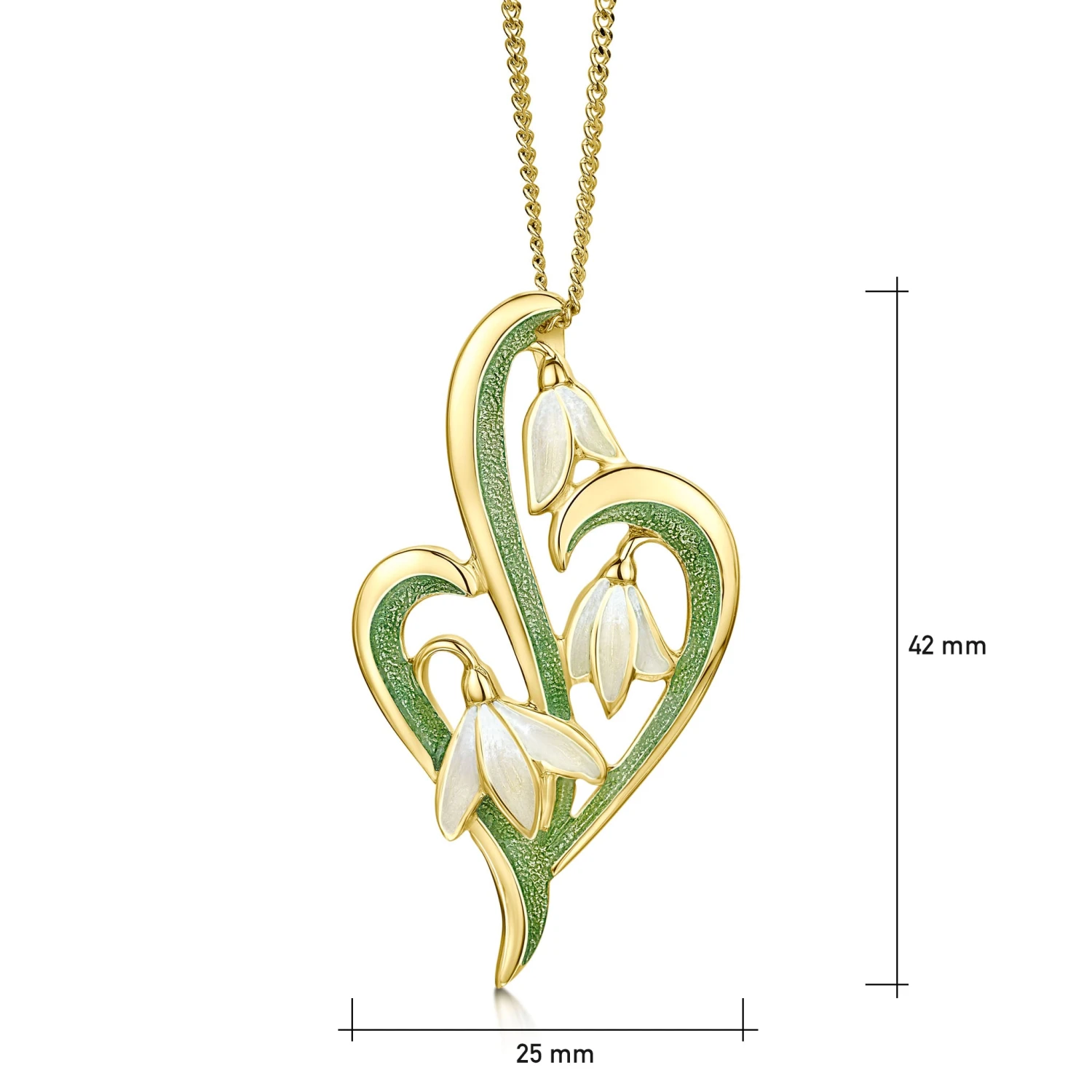 Snowdrop 3-leaf 18ct Yellow Gold Pendant In Opal White Enamel 2 Snowdrop 3-leaf 18ct Yellow Gold Pendant In Opal White Enamel - Image 2