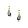 Mussel Small 18ct Yellow Gold Drop Earrings With Peach Pearls In Ocean Enamel