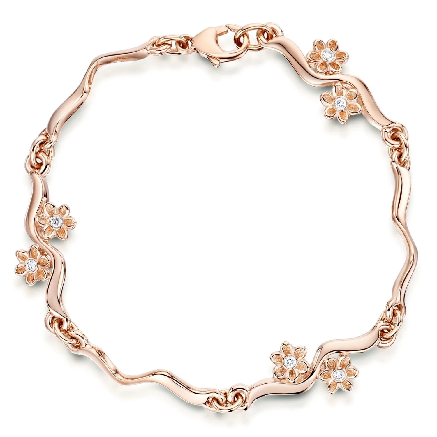 Diamond Daisies 6-flower Bracelet In 9ct Rose Gold 1 Diamond Daisies 6-flower Bracelet In 9ct Rose Gold
