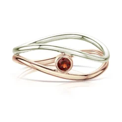 Garnet Stacking Wave Ring In 9ct White & Rose Gold