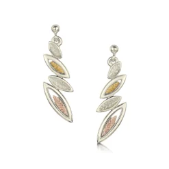 Seasons 4-leaf Drop Earrings In 9ct White, Yellow & Rose Gold