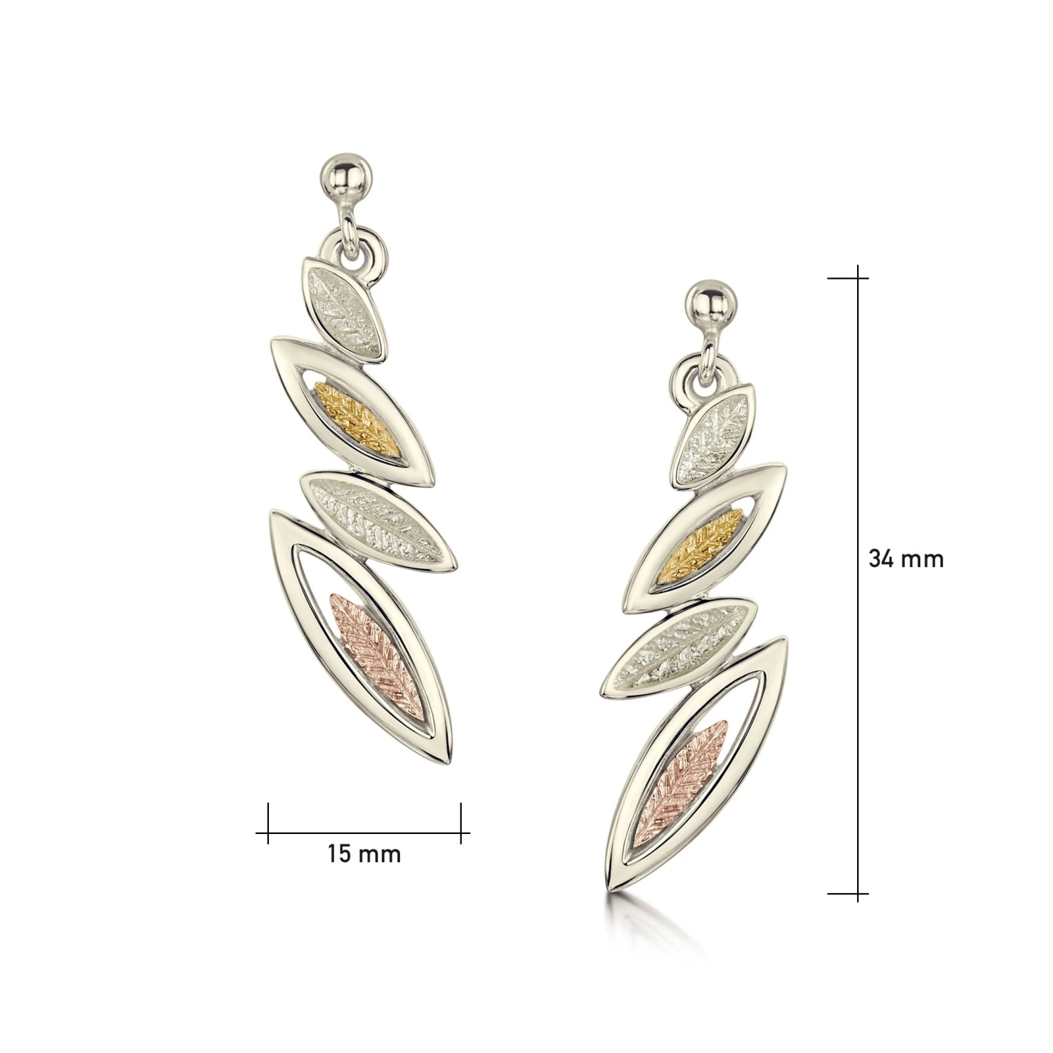Seasons 4-leaf Drop Earrings In 9ct White, Yellow & Rose Gold 2 Seasons 4-leaf Drop Earrings In 9ct White, Yellow & Rose Gold - Image 2