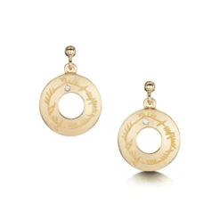 Ogham Diamond Drop Earrings In 9ct Yellow Gold