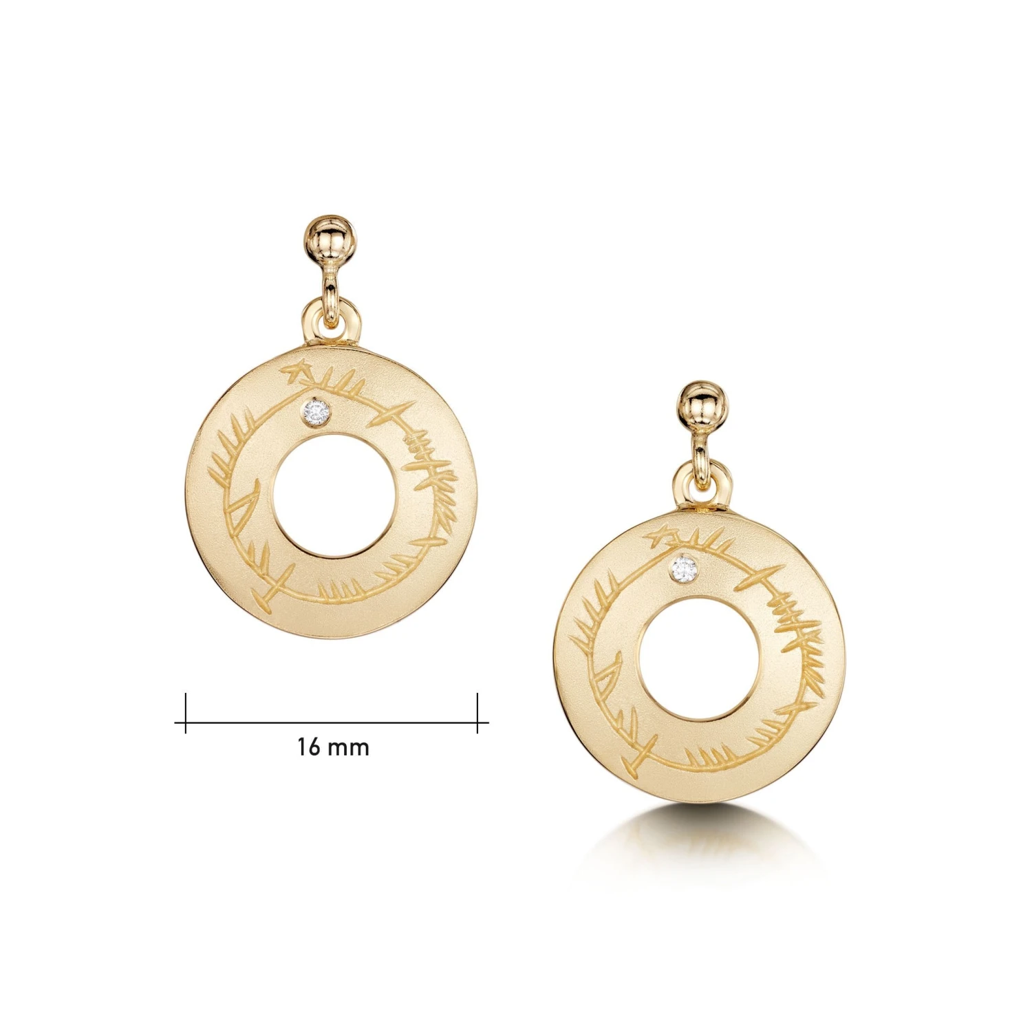 Ogham Diamond Drop Earrings In 9ct Yellow Gold 2 Ogham Diamond Drop Earrings In 9ct Yellow Gold - Image 2