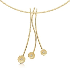 Primula Scotica 3-flower Diamond Necklace In 9ct Yellow Gold