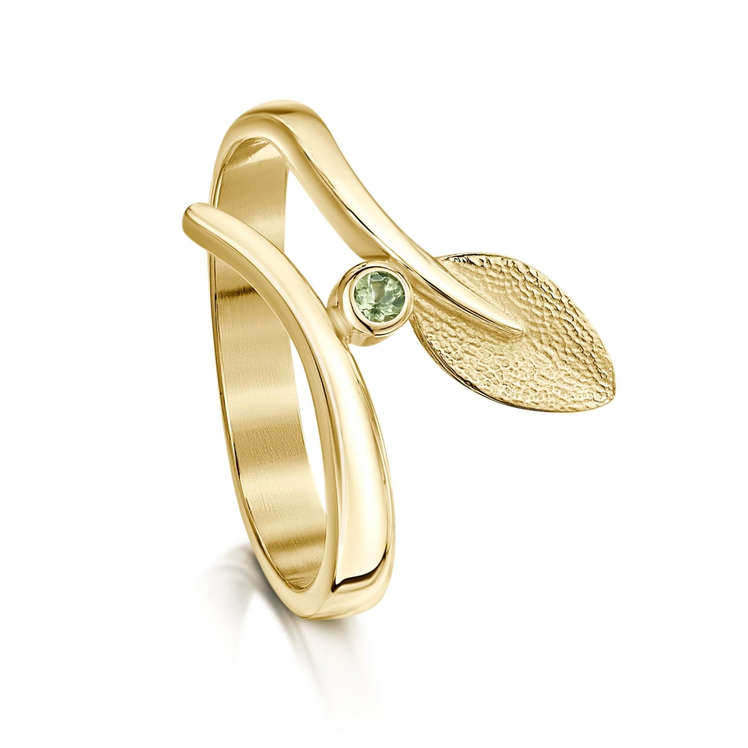 Rowan Leaf Ring In 9ct Yellow Gold With Peridot
