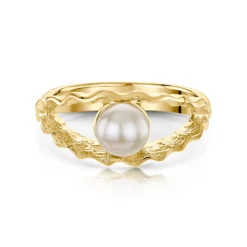 Scallop Peach Pearl Ring In 9ct Yellow Gold