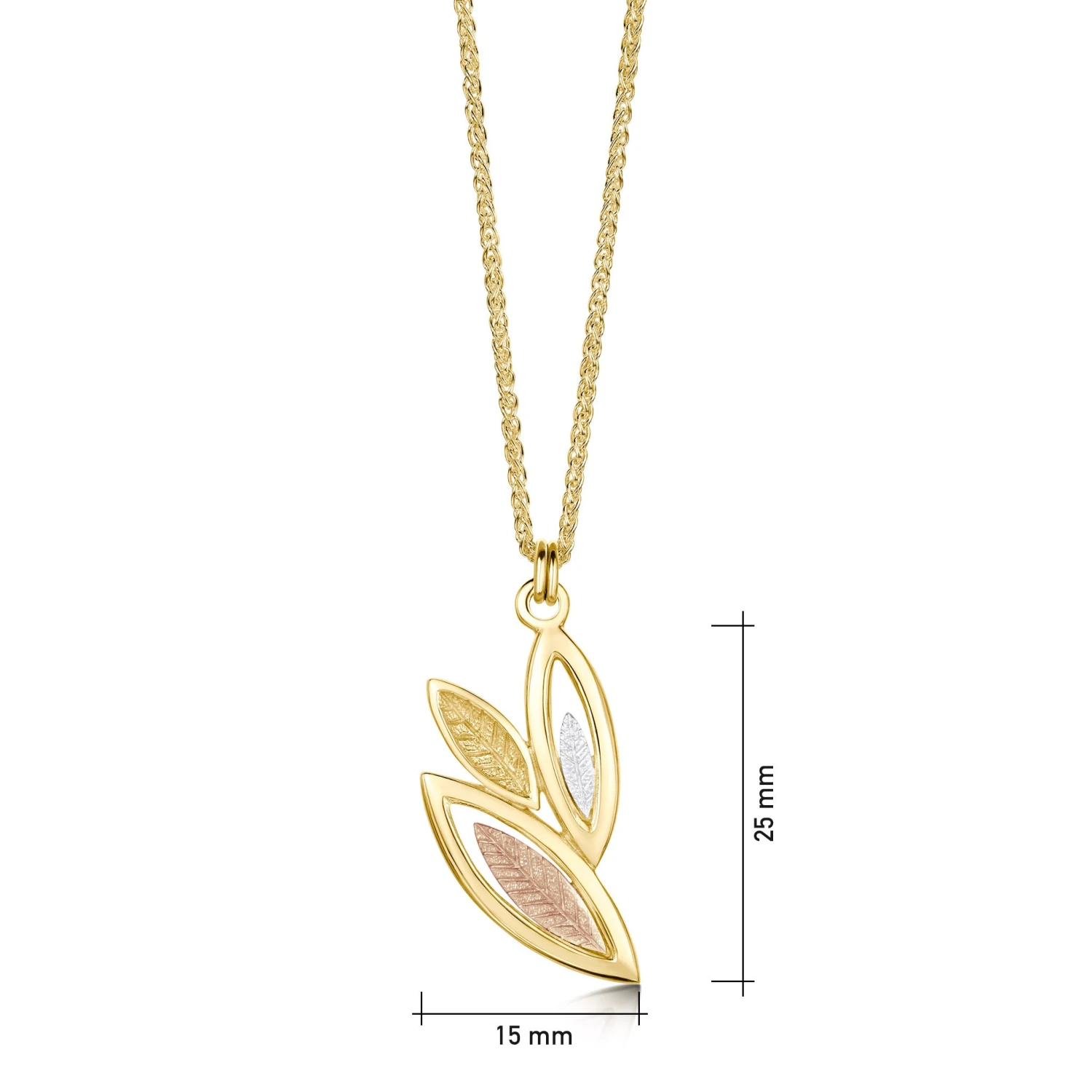 Seasons 3-leaf Gold Leaves Pendant In 9ct Yellow, White & Rose Gold 2 Seasons 3-leaf Gold Leaves Pendant In 9ct Yellow, White & Rose Gold - Image 2