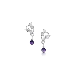 Thistle Small Silver Stud Earrings With Amethyst