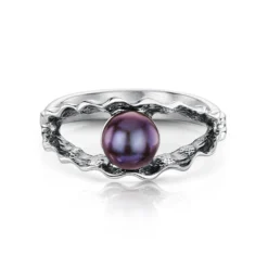 Scallop Black Pearl Ring In Sterling Silver