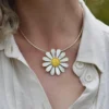 Daisies At Dawn Enamel Occasion Necklace In Sterling Silver