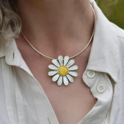 Daisies At Dawn Enamel Occasion Necklace In Sterling Silver