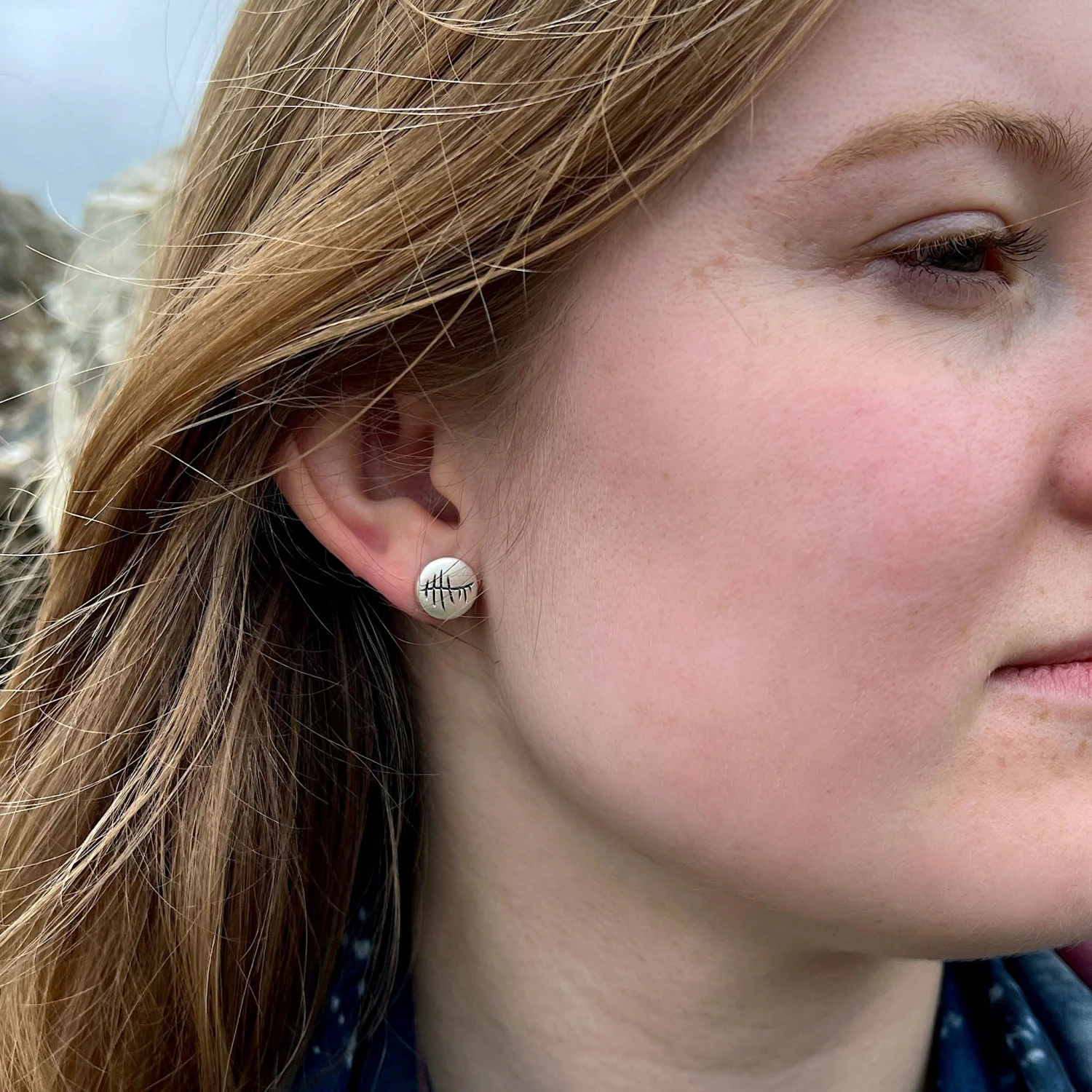 Ogham Small Stud Earrings In Sterling Silver 4 Ogham Small Stud Earrings In Sterling Silver - Image 4