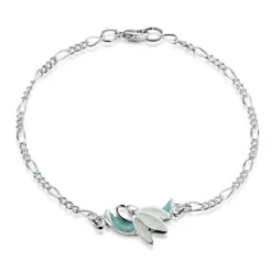 Snowdrop 1-flower Sterling Silver Bracelet In Leaf Enamel