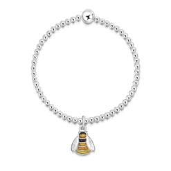 Great Yellow Bumblebee Enamel Stretch Bracelet In Sterling Silver