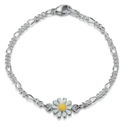 Daisies At Dawn Enamel Bracelet In Sterling Silver