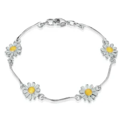 Daisies At Dawn 4-flower Enamel Bracelet In Sterling Silver