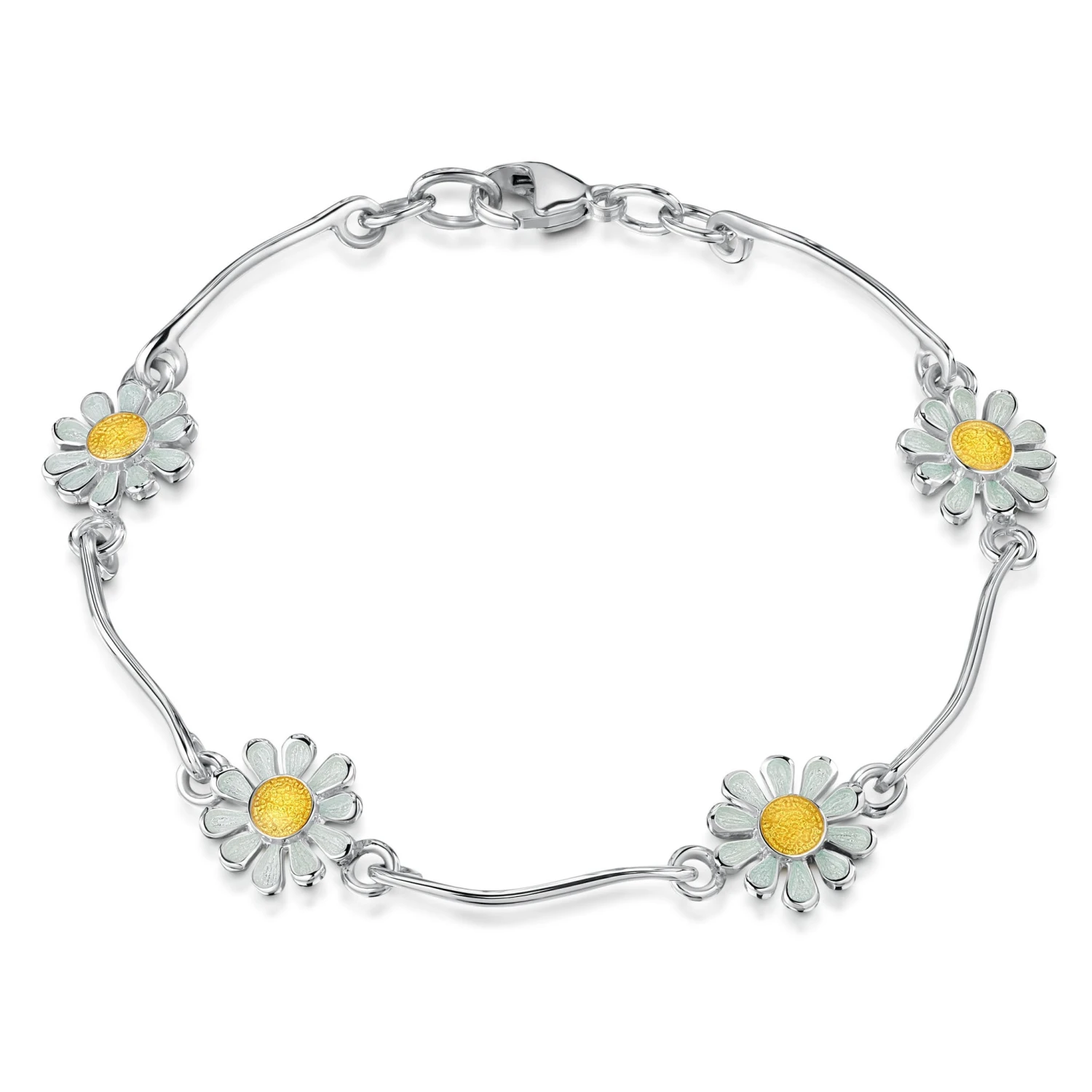 Daisies At Dawn 4-flower Enamel Bracelet In Sterling Silver 1 Daisies At Dawn 4-flower Enamel Bracelet In Sterling Silver