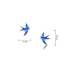 Swallows Silver Stud Earrings In Sapphire Enamel -Bijourist Sales Store EE00197 SAPHR sizes