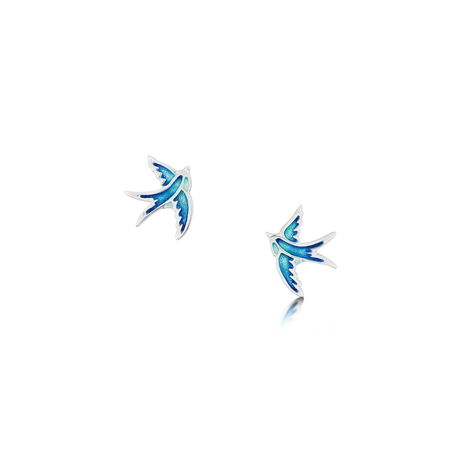 Swallows Silver Stud Earrings In Summer Blue Enamel 1 Swallows Silver Stud Earrings In Summer Blue Enamel