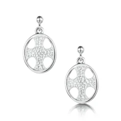 Cross Of The Kirk Silver Drop Earrings In Crystal Enamel
