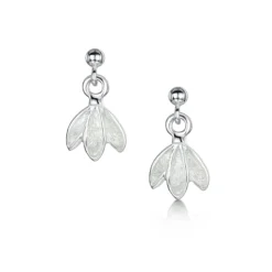 Snowdrop Petite Sterling Silver Drop Earrings In Crystal Enamel