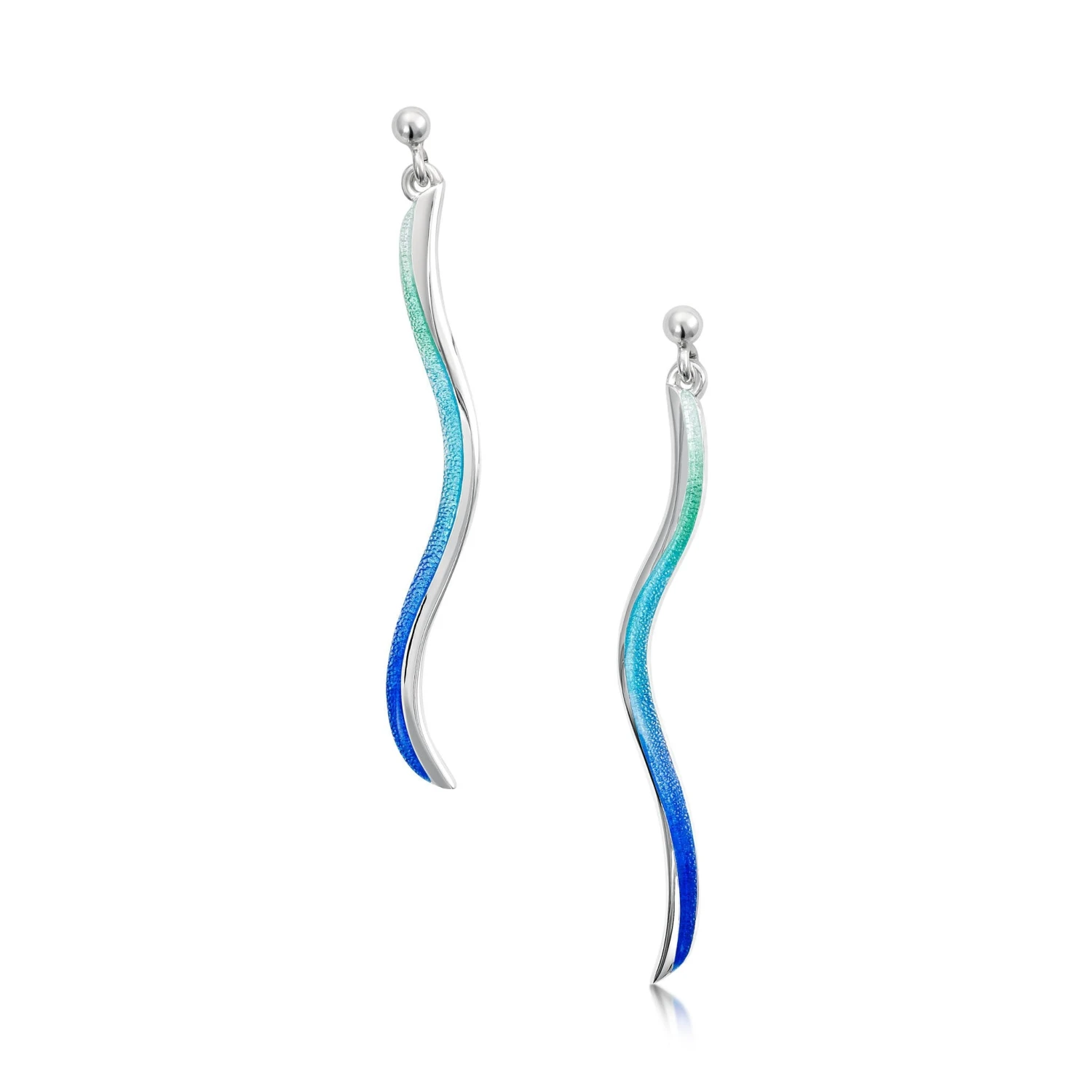 Atlantic Swell 1-frond Long Earrings In Ocean Hue Enamel 1 Atlantic Swell 1-frond Long Earrings In Ocean Hue Enamel