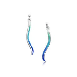 Atlantic Swell 1-frond Earrings In Ocean Hue Enamel