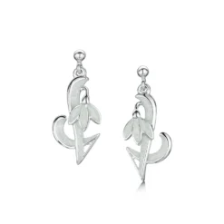 Snowdrop Sterling Silver Drop Earrings In Crystal Enamel