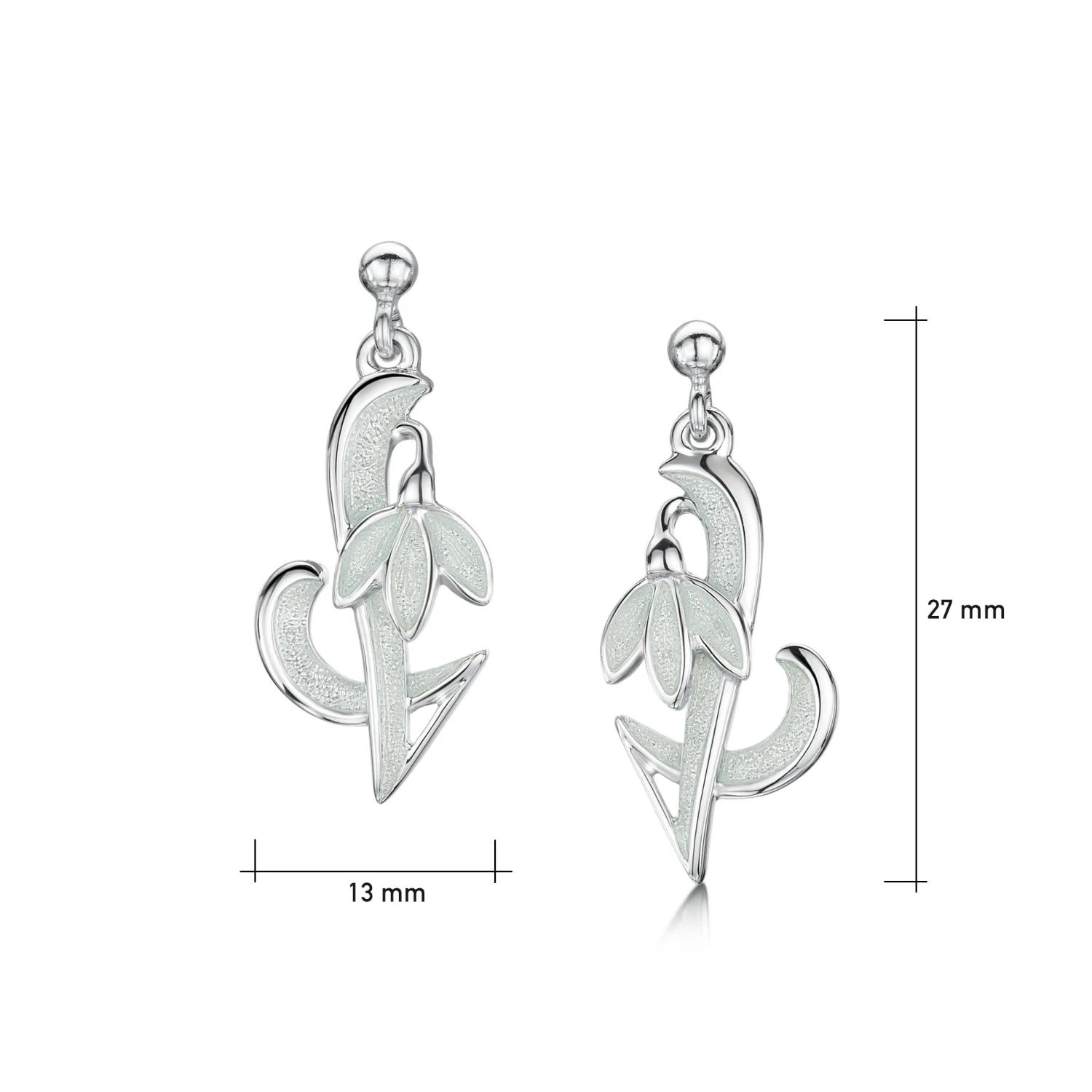 Snowdrop Sterling Silver Drop Earrings In Crystal Enamel 2 Snowdrop Sterling Silver Drop Earrings In Crystal Enamel - Image 2