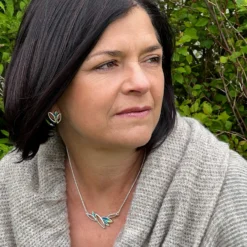 Seasons Silver 3-leaf Stud Earrings In Summer Enamel -Bijourist Sales Store EEX263 EN263DawnwearingSeasonsnecklaceandearrings