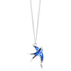 Small Swallows Pendant Necklace In Sapphire Enamel