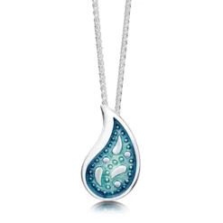 Paisley Leaf Pendant Necklace In Verdi Enamel