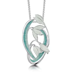 Snowdrop 4-flower Sterling Silver Pendant In Leaf Enamel
