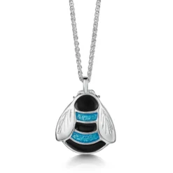 Bumblebee Sterling Silver Dress Pendant In Blue Enamel