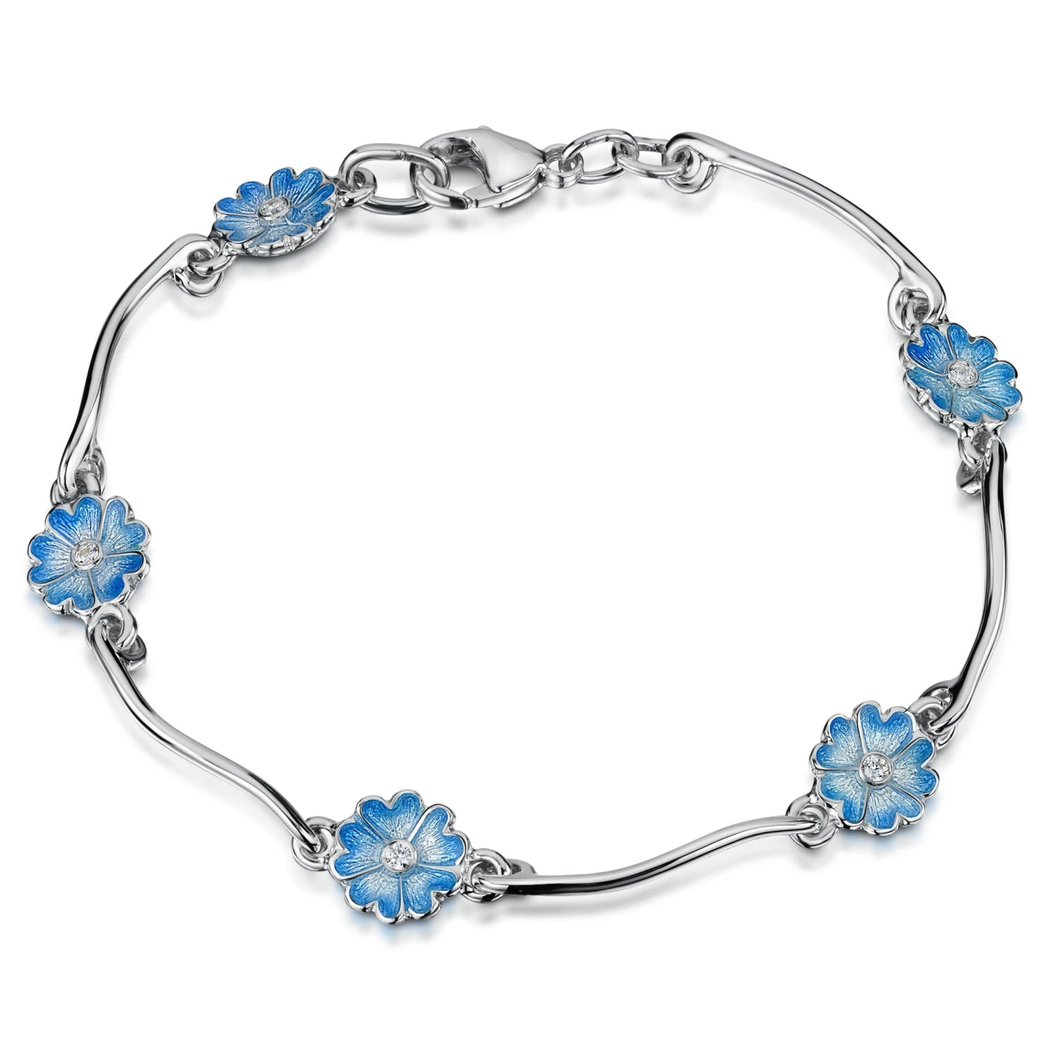 Primula Scotica 5-flower Cubic Zirconia Bracelet In Forget-Me-Not Blue 1 Primula Scotica 5-flower Cubic Zirconia Bracelet In Forget-Me-Not Blue