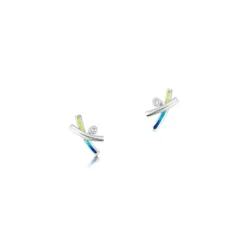 Wild Grasses Small 2-strand CZ Stud Earrings In Meadow Enamel