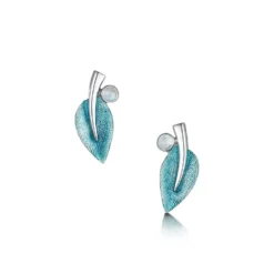 Rowan Stud Earrings In Sage Enamel With Moonstone