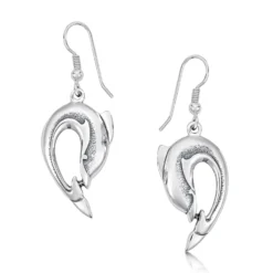 Dolphin Curve Drop Earrings In Sterling Silver