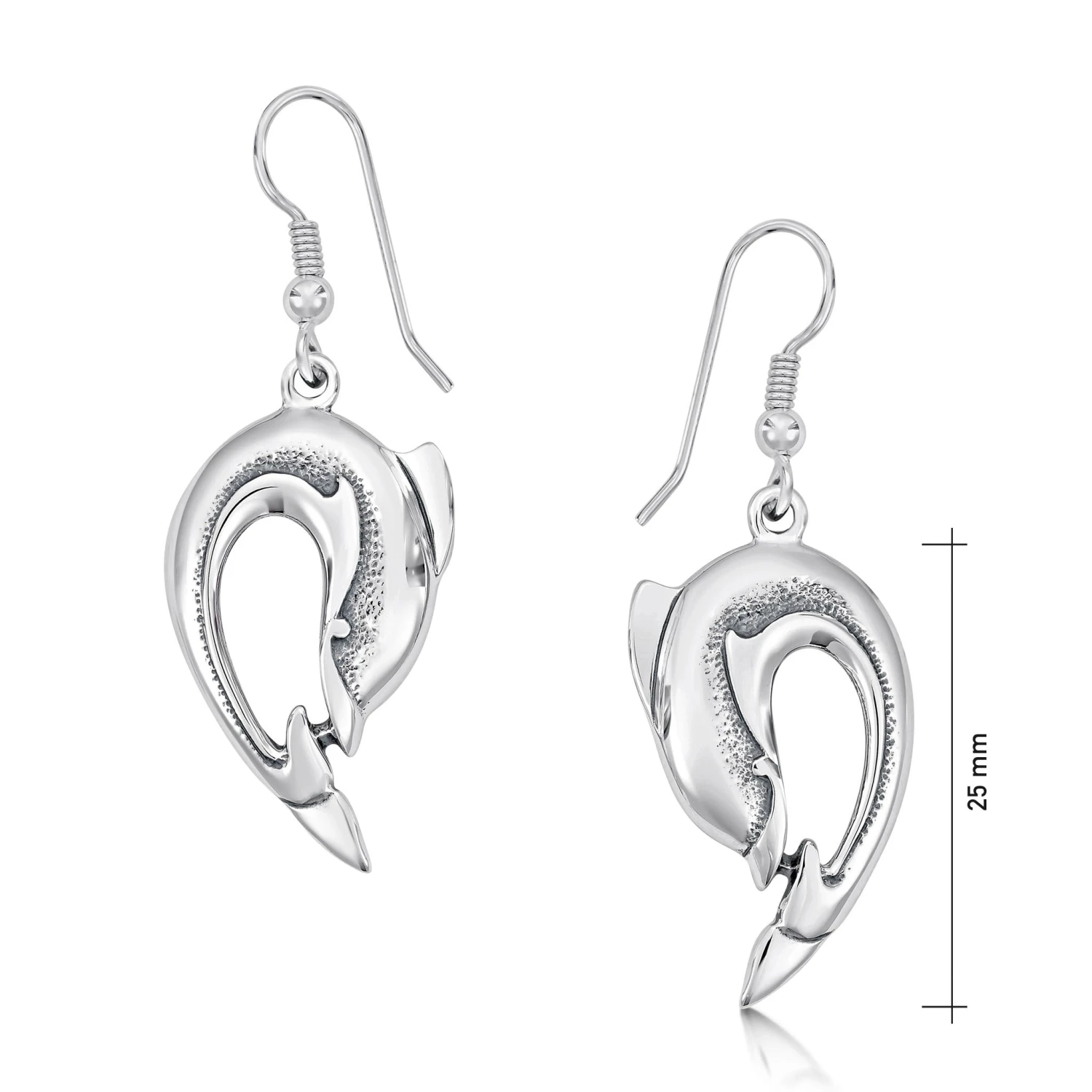 Dolphin Curve Drop Earrings In Sterling Silver 2 Dolphin Curve Drop Earrings In Sterling Silver - Image 2