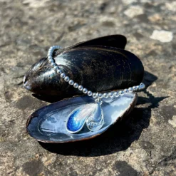 Mussel 2-Part Stretch Bracelet In Mussel Blue Enamel -Bijourist Sales Store Musselshellstretchbracelet