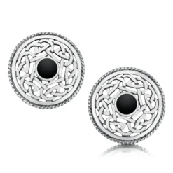 Celtic Onyx Dress Stud Earrings In Sterling Silver