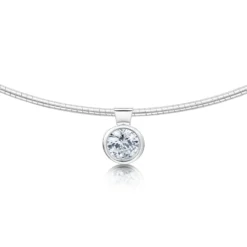 Cubic Zirconia Solitaire Necklace In Sterling Silver