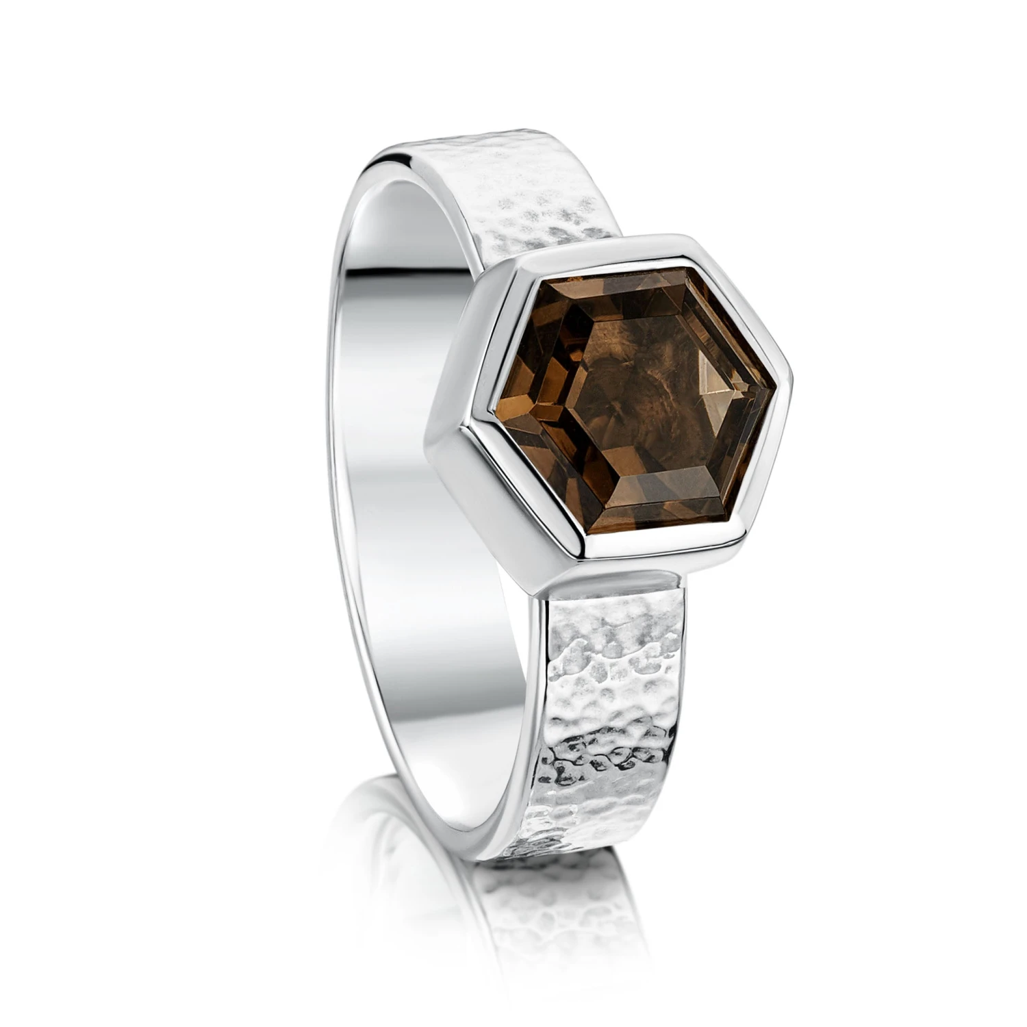 Honeycomb Silver Ring With 8mm Smoky Quartz