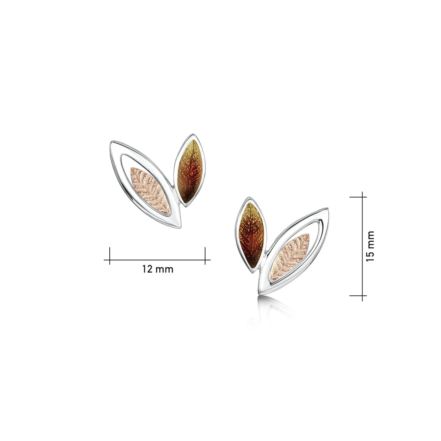 Seasons Small Silver & 9ct Rose Gold Stud Earrings In Autumn Enamel 2 Seasons Small Silver & 9ct Rose Gold Stud Earrings In Autumn Enamel - Image 2
