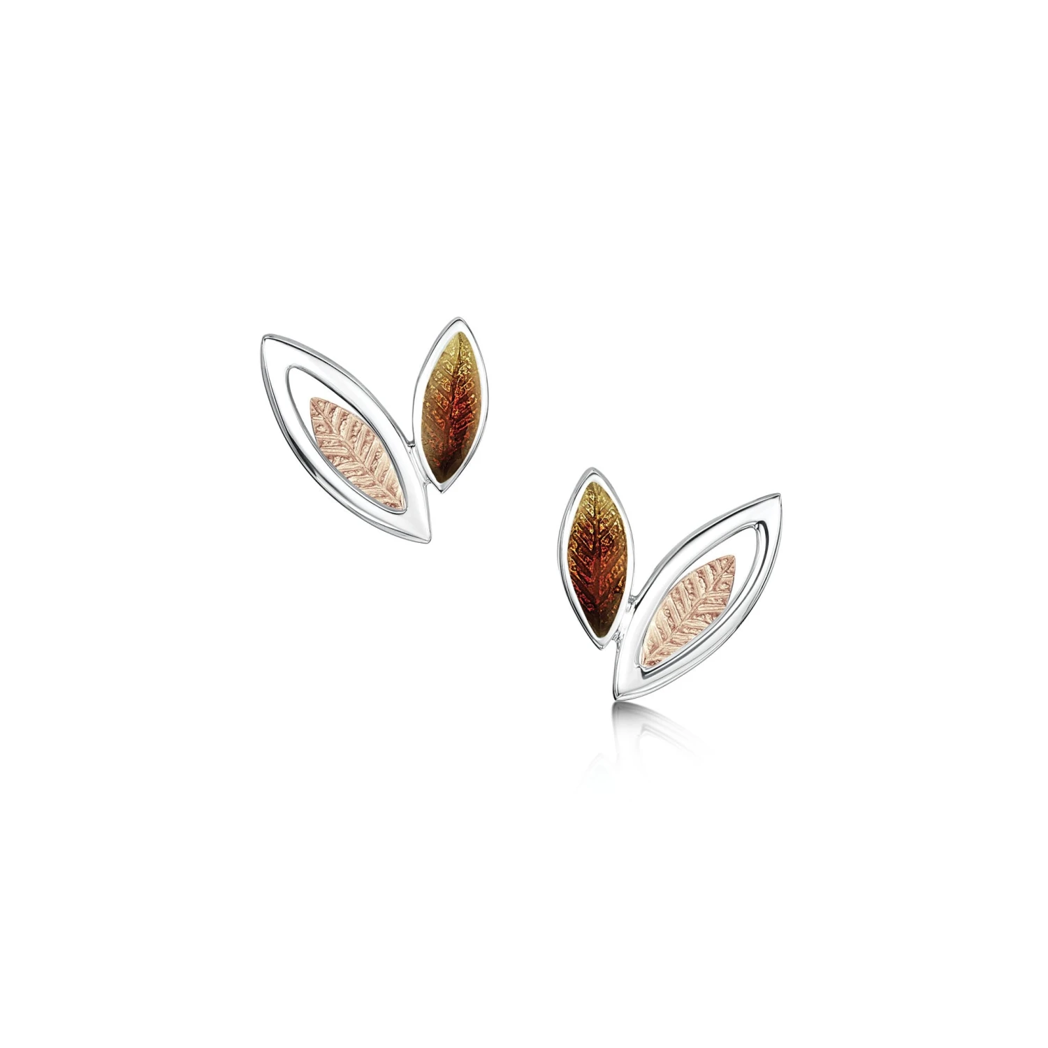 Seasons Small Silver & 9ct Rose Gold Stud Earrings In Autumn Enamel 1 Seasons Small Silver & 9ct Rose Gold Stud Earrings In Autumn Enamel