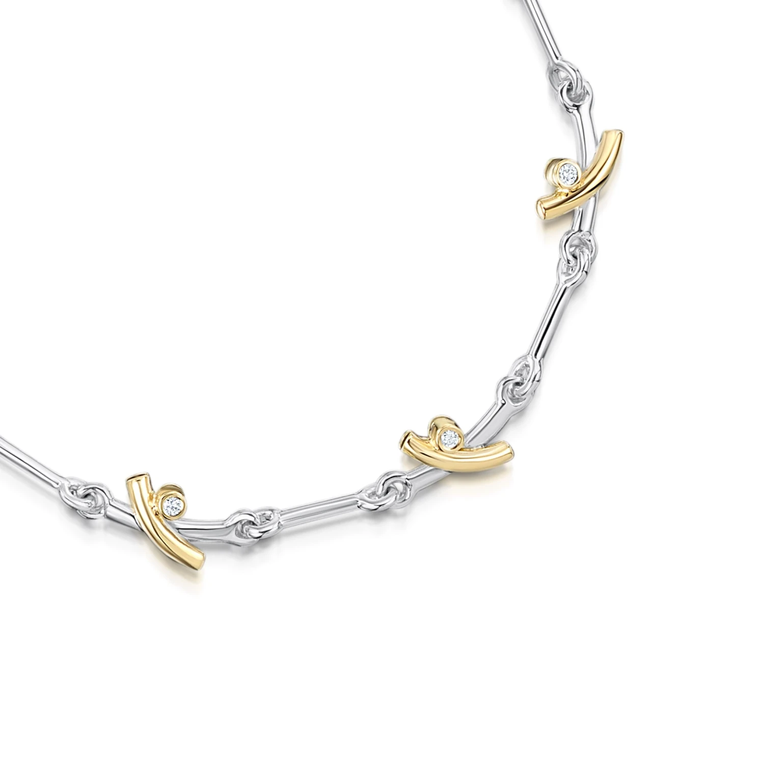 Kiss Diamond 7-link Bracelet In Silver & 9ct Yellow Gold 2 Kiss Diamond 7-link Bracelet In Silver & 9ct Yellow Gold - Image 2