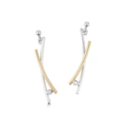 Kiss Diamond Drop Earrings In Silver & 9ct Yellow Gold